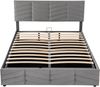 Polsterbett,Doppelbett,hydraulisches Funktionsbett,Samt,Streifen-Stil,Continentalbett,höhenverstellbares Kopfteil,140x200,grau Bild 4