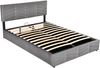 Polsterbett,Doppelbett,hydraulisches Funktionsbett,Samt,Streifen-Stil,Continentalbett,höhenverstellbares Kopfteil,140x200,grau Bild 3