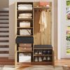 Merax Garderobenset mit 5 Garderobenhaken, Spiegel, Schuhschrank, Einbauschrank mit oberen Regalen, Schubladen, oberen Ablagefächern, Holzfarbe Bild 5
