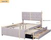 Merax Polsterbett 140x200 aus Leinen Doppelbett mit Schiebebett Ausziehbett & 3 Schubladen & Höhenverstellbares Kopfteil & Lattenrost Beige Bild 2