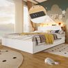 Merax Doppelbett, 140x200cm, Mit USB Typ-C Ladefunktion, LED-Beleuchtung, Multifunktionale Aufbewahrung, Weiß+ Natur Bild 3