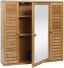Spiegelschrank HWC-B18, Badspiegelschrank Hängeschrank, 3 Regalböden 3 Türen Bambus Spiegel 60x60x15cm Bild 5