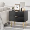 Nachttisch mit 2 Schubladen, Schwarz, Modernes Nutdesign, Holz Nachtschrank mit Metallbeinen, Beistelltisch Schlafzimmer Bild 3