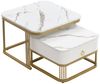 Refined Living Couchtisch Stapelbarer Couchtisch Wohnzimmertisch zweiteiliges Set (2er-Set. Stapelbarer Satztisch, 2-St, hochglänzende Marmoroptik, Glasplatte, Metallrahmen), Beistelltisch mit Schubladen, 60*60*45+50*50*34 cm Bild 5