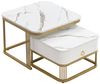 Refined Living Couchtisch Stapelbarer Couchtisch Wohnzimmertisch zweiteiliges Set (2er-Set. Stapelbarer Satztisch, 2-St, hochglänzende Marmoroptik, Glasplatte, Metallrahmen), Beistelltisch mit Schubladen, 60*60*45+50*50*34 cm Bild 4