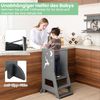 2 in 1 Kinder Lernturm mit Doppelseitiger Tafel &3 Verstellbare Höhen Küchenhocker Trittschemel Grau Bild 5