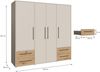 Forte MOKKARIS Kleiderschrank 200 210, moderner Drehtürenschrank, 4-türig, 4 Schubladen, Holzwerkstoff, Kaschmir Beige mit Artisan Eiche Holzdekor, 205,9 cm breit x 200,1 cm hoch x 58,8 cm tief Bild 5
