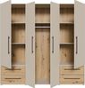 Forte MOKKARIS Kleiderschrank 200 210, moderner Drehtürenschrank, 4-türig, 4 Schubladen, Holzwerkstoff, Kaschmir Beige mit Artisan Eiche Holzdekor, 205,9 cm breit x 200,1 cm hoch x 58,8 cm tief Bild 3