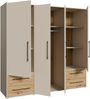 Forte MOKKARIS Kleiderschrank 200 210, moderner Drehtürenschrank, 4-türig, 4 Schubladen, Holzwerkstoff, Kaschmir Beige mit Artisan Eiche Holzdekor, 205,9 cm breit x 200,1 cm hoch x 58,8 cm tief Bild 4