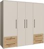 Forte MOKKARIS Kleiderschrank 200 210, moderner Drehtürenschrank, 4-türig, 4 Schubladen, Holzwerkstoff, Kaschmir Beige mit Artisan Eiche Holzdekor, 205,9 cm breit x 200,1 cm hoch x 58,8 cm tief Bild 2
