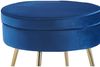 Sitzpouf Rund Dunkelblau 52 x 52 cm Samt mit Metallbeinen Gold Bild 2