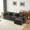 Ecksofa mit Hocker, Zier- und Armlehnenkissen, L-Form, Chenille, Wohnzimmersofa Bild 3