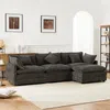 Ecksofa mit Hocker, Zier- und Armlehnenkissen, L-Form, Chenille, Wohnzimmersofa Bild 4
