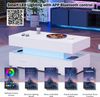 Merax 100*50*44cm hydraulisch höhenverstellbarer Couchtisch, mit LED-Beleuchtung, Bluetooth-APP-Steuerung, 2 Schubladen und offenem Stauraum,Weißer hebbarer Couchtisch Bild 3