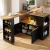 Bartisch B 135-205 x T 39 x H 100 cm, mobil, LED-Beleuchtung, USB, schwarz, MDF Bild 2