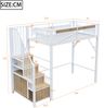 Hochbett 90x200 cm aus Metall und Holz mit Sicherheitsgitter, Fensterdesign, Stauraumtreppe und Weiß, ohne Matratze Bild 5