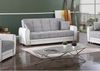 Dmora 3-Sitzer Schlafsofa Dike, Sofa mit Stauraum aus Öko-Leder und Stoff, Wohnzimmersofa mit Klick-Klack-Öffnung, 220 x 84 x 91 cm, Weiß und Grau Bild 2