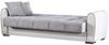 Dmora 3-Sitzer Schlafsofa Dike, Sofa mit Stauraum aus Öko-Leder und Stoff, Wohnzimmersofa mit Klick-Klack-Öffnung, 220 x 84 x 91 cm, Weiß und Grau Bild 4