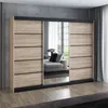 A&J MöbelLand 'Viluno 4' Schwebetürenschrank mit 4 Schubladen und Spiegel, Spanplatte, 215 x 59,5 x 200 cm, Natur / Natur / Schwarz / Natur Bild 2