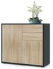Vladon Sideboard Ben, Kommode mit 2 Türen und 2 Schubladen, Schwarz matt/Eiche Sägegrau (79 x 74 x 36 cm) Bild 4