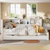 Holzbett mit gepolstertem Kopfteil, Gästebett, Mehrfachsteckdose, Regal und LED-Beleuchtung, 140x200cm, Doppelbett, Jugendbett Bild 5