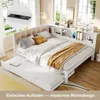 Holzbett mit gepolstertem Kopfteil, Gästebett, Mehrfachsteckdose, Regal und LED-Beleuchtung, 140x200cm, Doppelbett, Jugendbett Bild 4