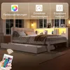 Holzbett mit gepolstertem Kopfteil, Gästebett, Mehrfachsteckdose, Regal und LED-Beleuchtung, 140x200cm, Doppelbett, Jugendbett Bild 2