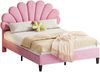 Polsterbett Doppelbett 140 x 200 cm, Bettrahmen mit blumenförmigem Kopfteil und Lattenrost, Erwachsenen-Jugendbett in hautfreundlichem Samtstoff, Gästebett Rosa Bild 4