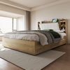 Merax Doppelbett, 180 x 200 cm, Holzbett, Hydraulisches Bett, Kopfteil mit Stauraum, Ausgestattet mit USB-Anschluss und Tape-C-Steckdose, (ohne Matratze) Holzfarbe Bild 2