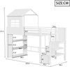 Merax Hochbett 90×200 cm, Kinderbett, Jugendbett, Hausdesign, Mehrstöckiges Stauraumregal, Sichere Treppe (montierbar links/rechts), Weiß Bild 4