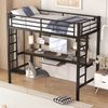 Merax Hochbett Kinderbett 90x200cm, Bettgestell Metallbett, Eisenbett, mit Schreibtisch und zwei Bücherregalen für Kinder, Jugendliche und Erwachsene, schwarz Bild 3
