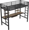 Merax Hochbett Kinderbett 90x200cm, Bettgestell Metallbett, Eisenbett, mit Schreibtisch und zwei Bücherregalen für Kinder, Jugendliche und Erwachsene, schwarz Bild 5