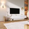 Merax Lowboard mit Glasablagen und Schubladen, TV-Schrank hochglänzend mit LED, TV-Board, TV-Ständer, Breite:170cm, Weiß & Eiche Bild 4