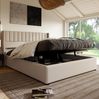Polsterbett 140x200 cm mit hydraulischem Bettkasten aus Leinen in Beige – modernes Stauraumdesign Bild 4