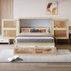 Schrankbett 140 x 200 cm, Wandbett mit Lattenrost, Wandklappbett, Vertikales schrankbett mit Lattenrost, mit Stauraumschubladen, Rattan-Design, Holzbetten, Jugendbetten, Einzelbetten, Holzfarbe Bild 2