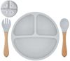 König Design Kindergeschirr-Set Babyteller Kinderteller mit Saugnapf Teller mit Löffel Gabel, 1 Personen, Silikon BPA Frei Baby Tischset für Baby und Kinder Bild 1
