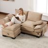 2-Sitzer Sofa aus Cord mit Hocker, USB-C-Anschluss & Seitentaschen, 190 x 132 x 84 cm, Khaki Bild 4