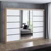 A&J MöbelLand 'Viluno 2' Schwebetürenschrank mit 4 Schubladen und Spiegel, Spanplatte, 215 x 59,5 x 200 cm, Weiß / Weiß / Natur / Schwarz Bild 2