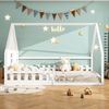 Kinderbett 140×200 cm mit Rausfallschutz im Hausdesign, Weiß, ohne Matratze Bild 3