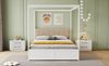 Zeltbett 140x200 cm Weiß Mit Schubladen Und Gepolsterter Rückenlehne Kinderbett Mit Stauraum Zeltdesign Metall Sperrholz MDF Spielbett Traumzelt Moskitonetz Option Bettgestell Familienbett Bild 5