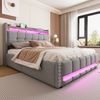 Polsterbett 160x200 mit Hydraulik & LED, Leinen grau – Doppelbett mit Stauraum, USB & LED-Beleuchtung Bild 2