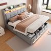 Polsterbett 160x200 mit Hydraulik & LED, Leinen grau – Doppelbett mit Stauraum, USB & LED-Beleuchtung Bild 4