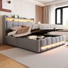 Polsterbett 160x200 mit Hydraulik & LED, Leinen grau – Doppelbett mit Stauraum, USB & LED-Beleuchtung Bild 3