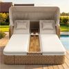 Flieks Gartenliege, Sonnenschirmstuhl Relaxsessel Garten-Liegestuhl PE-Rattan mit Markise Bild 4