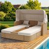 Flieks Gartenliege, Sonnenschirmstuhl Relaxsessel Garten-Liegestuhl PE-Rattan mit Markise Bild 2