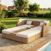 Flieks Gartenliege, Sonnenschirmstuhl Relaxsessel Garten-Liegestuhl PE-Rattan mit Markise Bild 3