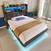 Polsterbett 90×200 cm aus Leinen-Stoff mit LED-Beleuchtung und Matratze, grau Bild 2