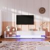 Merax Lowboard mit Glasablagen und Schubladen, TV-Schrank hochglänzend mit LED, TV-Board, TV-Ständer, Breite:170cm, Weiß Bild 3