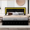 FUROKOY Polsterbett Hydraulisches Doppelbett Stauraumbett Verstellbare Kopfteilhöhe, mit LED-Beleuchtung und Lattenrost, Samt, 160x200cm,Schwarz Bild 2