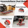 2 in 1 Rollbrett Werkstatt Montagerollbrett mit 6 Rollen & Gepolstertem Sitz bis 160 kg Belastbar Schwarz Bild 3